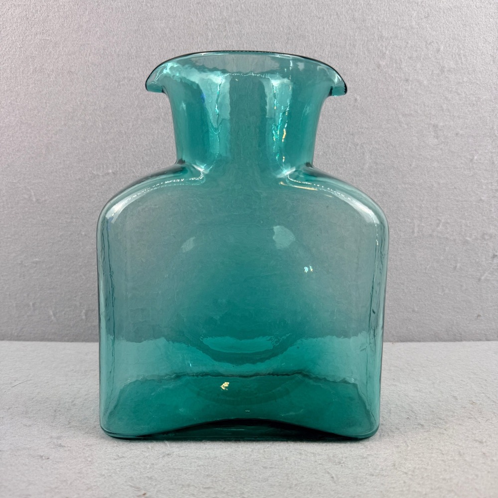 Blenko 384 Teal Blue Glass Water Bottle Carafe Winslow Anderson 8 inch